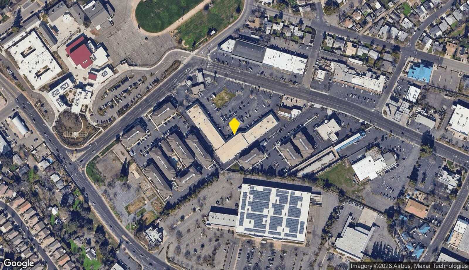 Aerial view of the E Bidwell Street corridor around Folsom Lake Shopping Center, Folsom, California